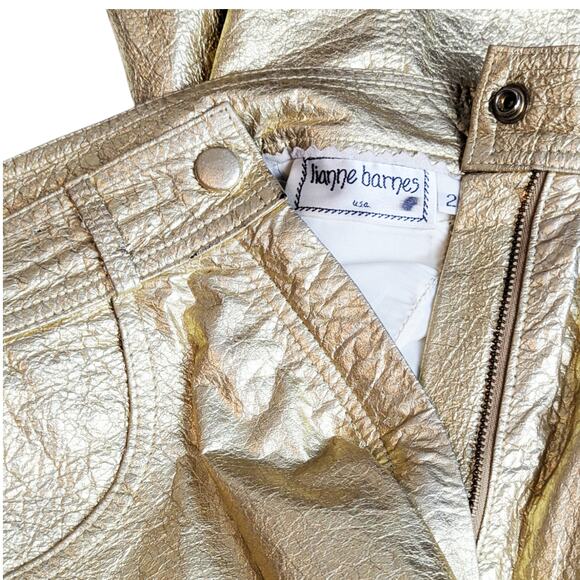 80'S  LIANNE BARNES  Vintage Rocker  Gold Metallic Leather Pants 2 - Picture 3 of 3